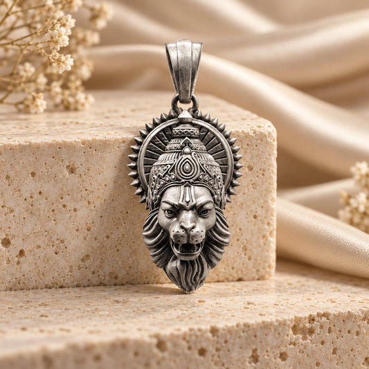 925 Silver Narsimha Face Pendant – 10 g (Protection & Courage)