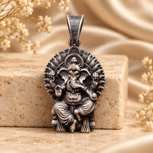 925 Silver Ganesh Ji Seated Pendant – 10 g (New Beginnings & Wisdom)