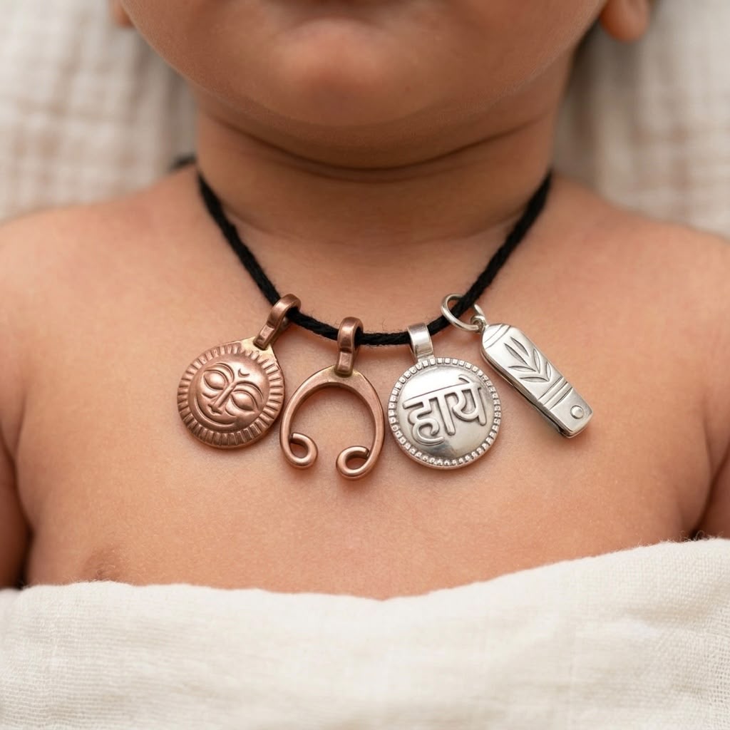 Baby Nazar Protection Locket Set of 4 – Suraj, Chand, Haaye & Chaku Lab Certified