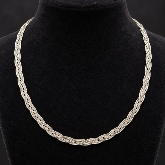 Italian Braided Hasli Necklace in 925 Sterling Silver – 20 Gram Twisted Plait Chain | SILVY by Poonam Gupta