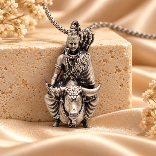 925 Silver Shiv Ji on Nandi Pendant – 11 g (Devotion & Inner Strength)