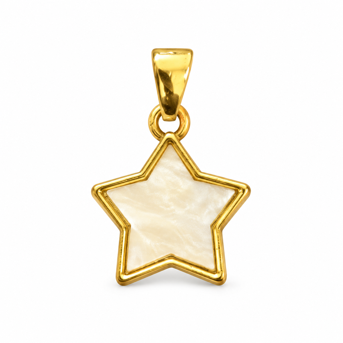 White Mother of Pearl Star Charm – Gold-Tone Five-Point Star Pendant
