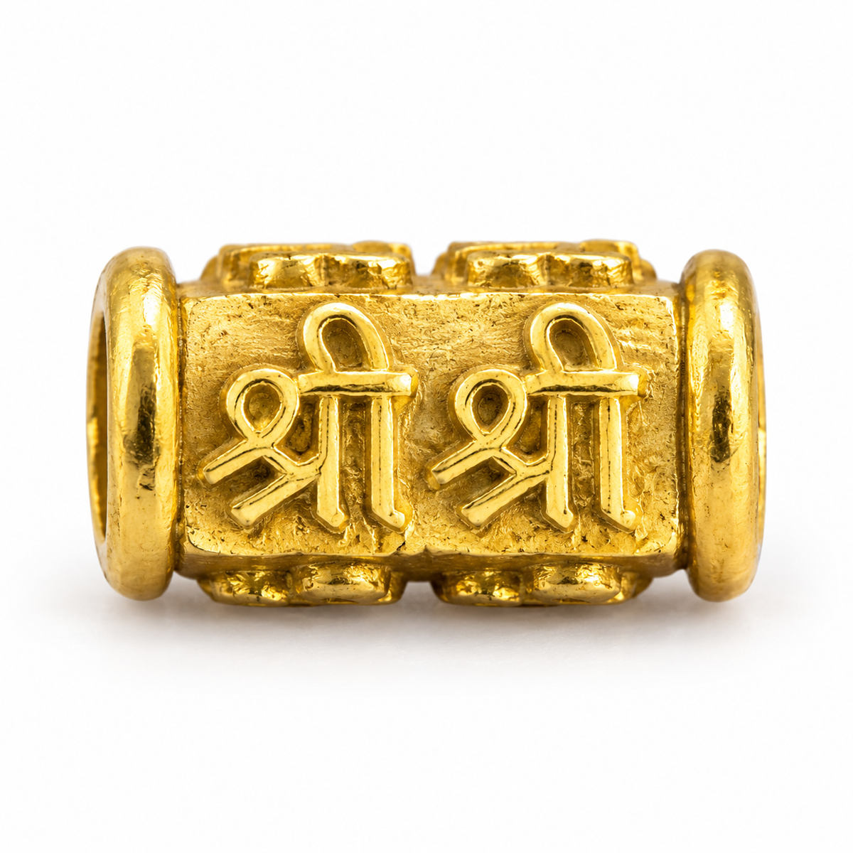 Golden Shree Shree Sacred Mantra Barrel Charm – Hindu Spiritual Bracelet Spacer Bead