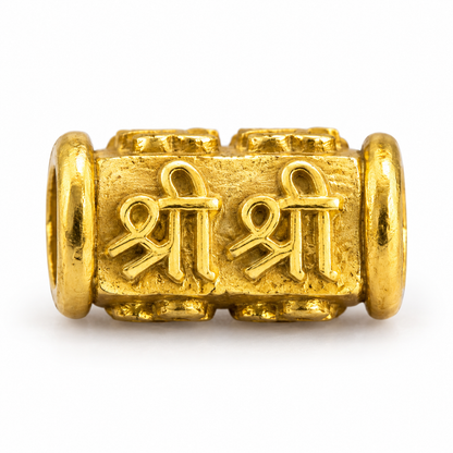 Golden Shree Shree Sacred Mantra Barrel Charm – Hindu Spiritual Bracelet Spacer Bead
