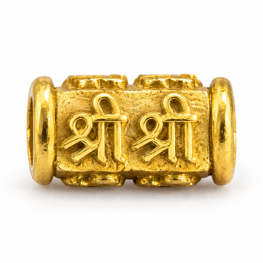 Golden Shree Shree Sacred Mantra Barrel Charm – Hindu Spiritual Bracelet Spacer Bead
