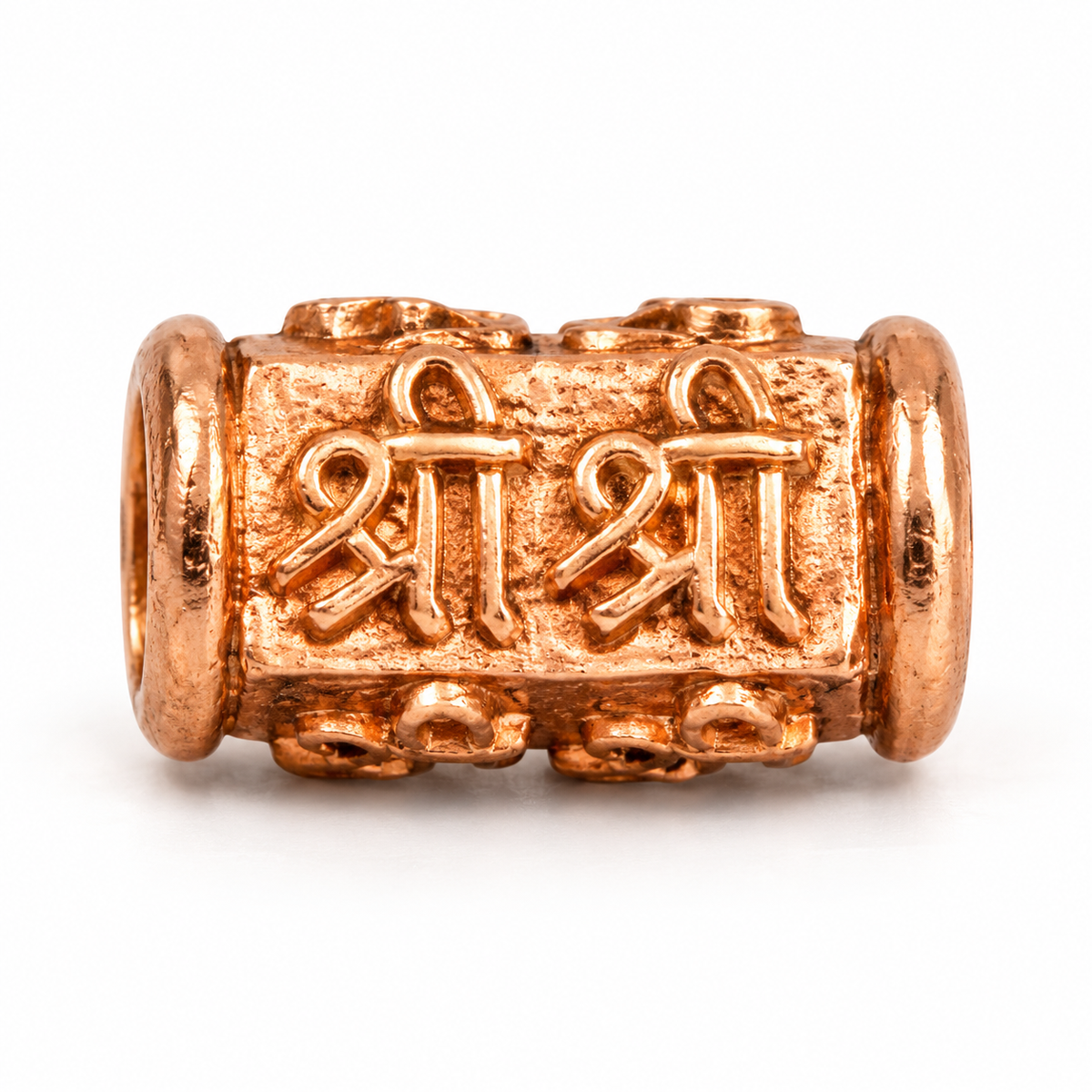 Rose Gold Shree Shree Sacred Mantra Barrel Charm – Hindu Spiritual Bracelet Spacer Bead