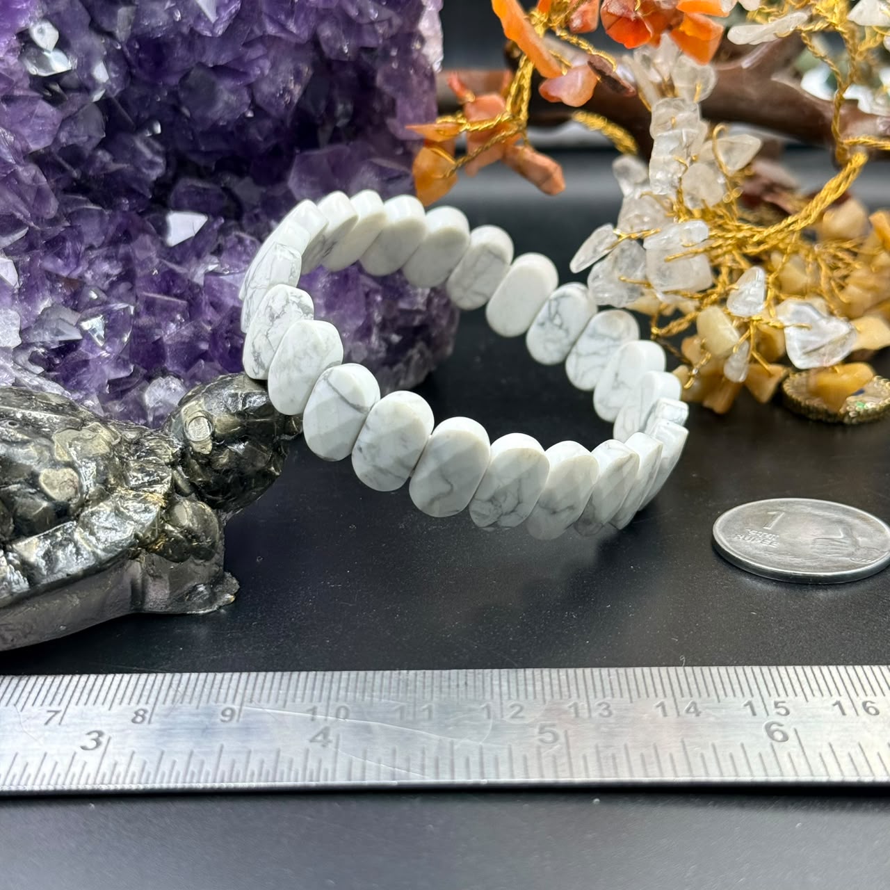 Howlite Faceted Oval Flat Bead Bracelet (Calmness & Self-Expression)