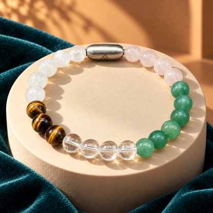 Courage, Love & Growth Natural Gemstone Bracelet – Tiger Eye, Rose Quartz, Green Aventurine & Moonstone | GemKrishna