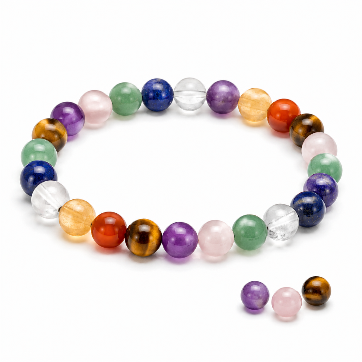 Custom crystal bracelet with multicolour natural gemstone beads, made in the GemKrishna builder