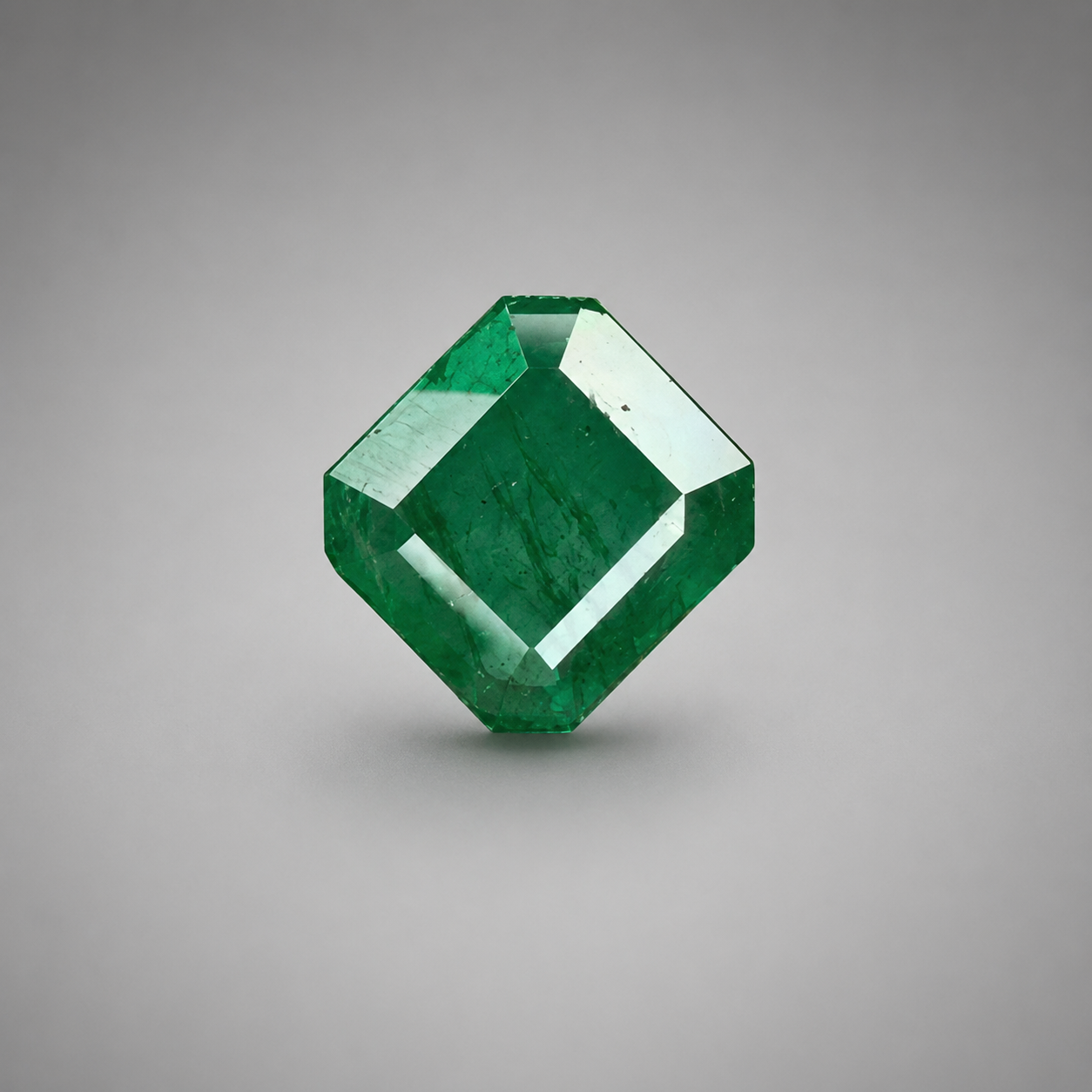 Emerald green gemstone with faceted cushion shape, 8.07 carats