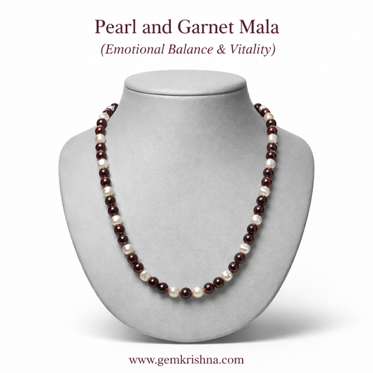 Emotional Balance & Vitality (Pearl and Garnet Jaap Mala) premium GemKrishna product cover