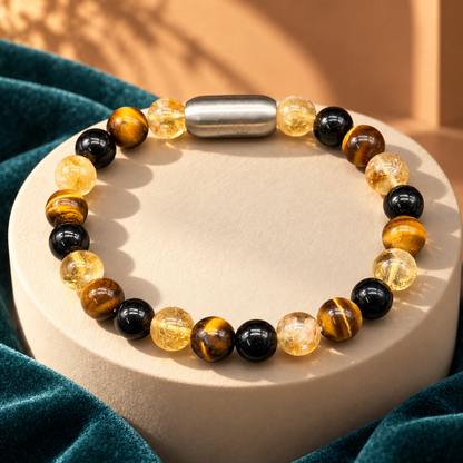 Tiger Eye, Citrine and Black Tourmaline Bracelet with Magnetic Lock | GemKrishna