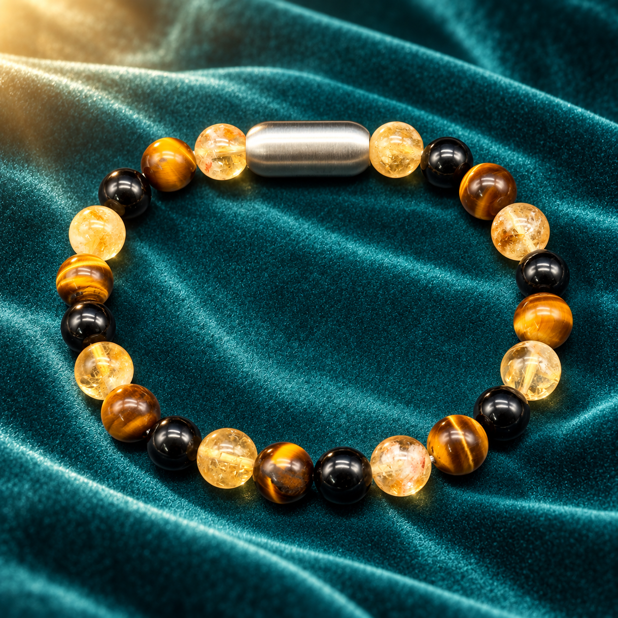 Tiger Eye, Citrine and Black Tourmaline Bracelet with Magnetic Lock | GemKrishna