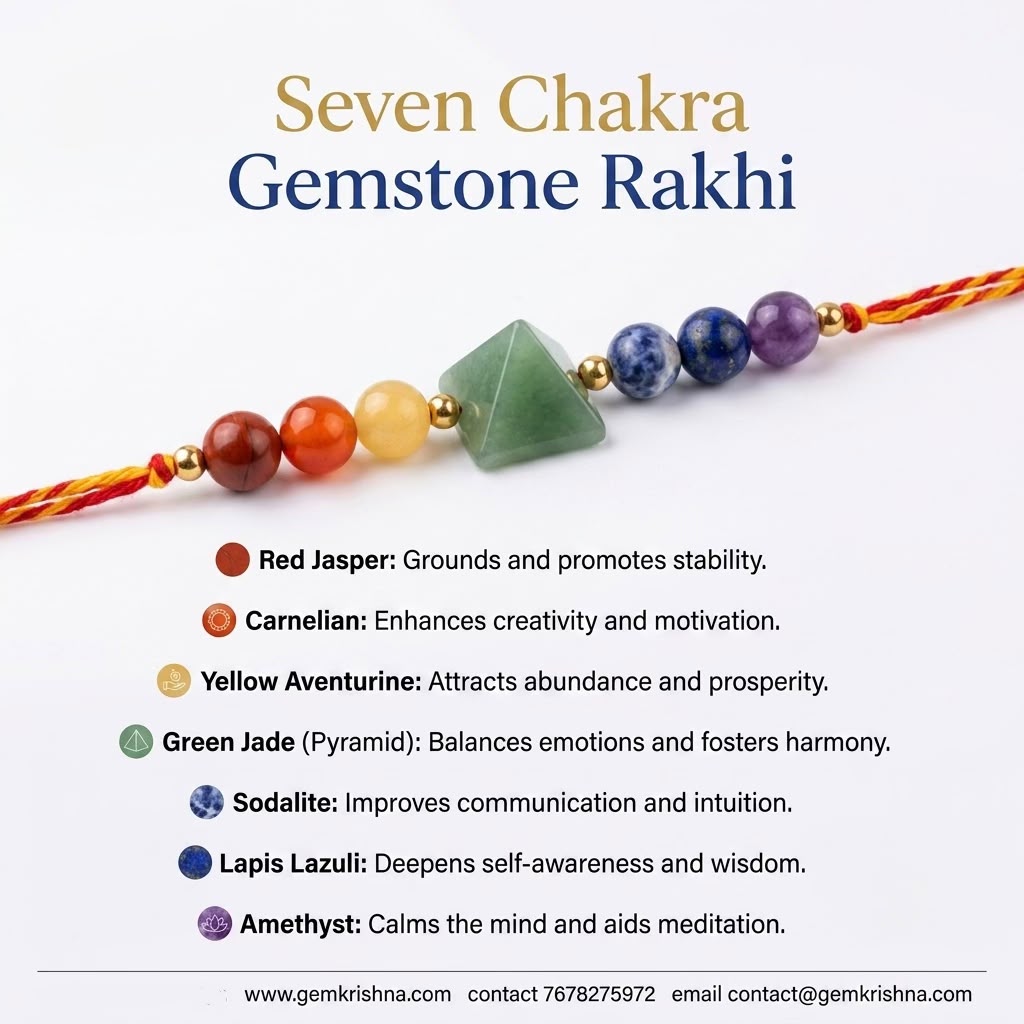 Seven Chakra Gemstone Rakhi Bracelet (Protection & Energy Balance)