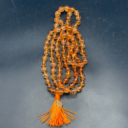 Citrine AAA Jaap Mala natural untreated orange thread tassel GemKrishna