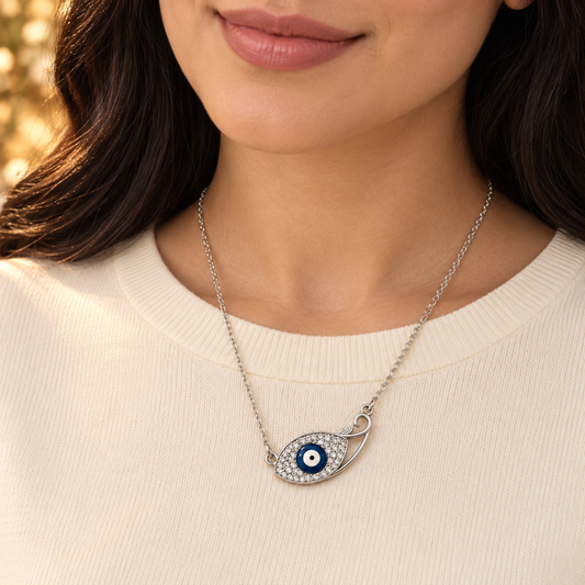 925 Sterling Silver Swirl Nazar Evil Eye Necklace, 2.574 g, for Women