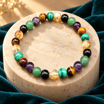 Prosperity, Confidence & Protection Bracelet – 6 Natural Gemstones, 8mm with GJSPC Lab Report | GemKrishna