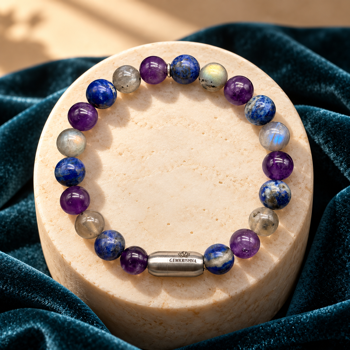Calm, Clarity & Expression Natural Gemstone Bracelet with GJSPC Certificate | GemKrishna