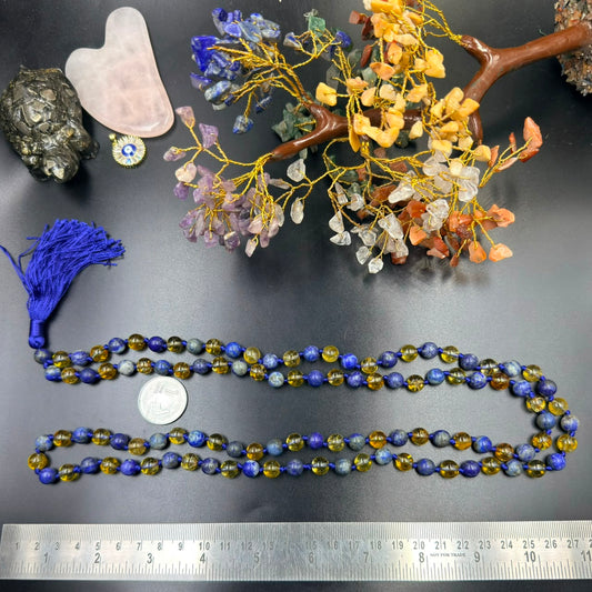 8mm Lapis Lazuli & Citrine Jaap Mala (Wisdom & Abundance)