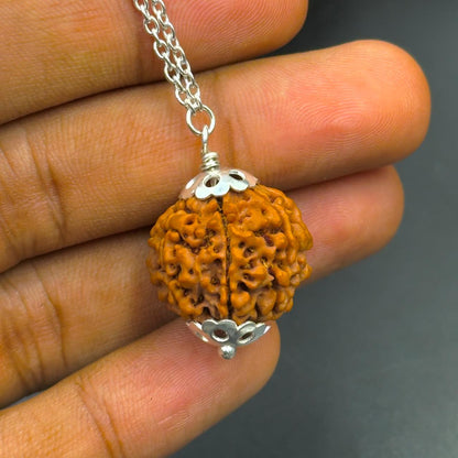 7 Mukhi Nepali Rudraksha with German Silver Capping and 4 Gram (15 Inch) Chain | Gemkrishna