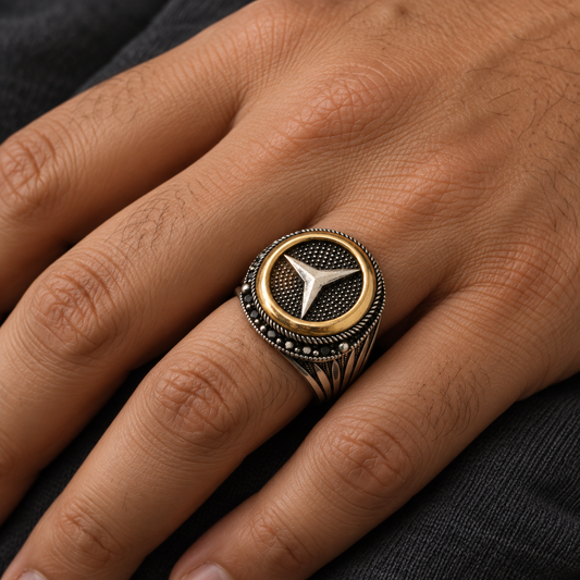 925 Sterling Silver Mercedes-Benz Logo Ring, Approx. 12.55 g, for Men
