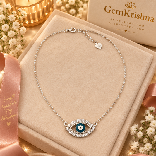 925 Sterling Silver Evil Eye Necklace with Moissanite – Hallmarked Nazar Pendant (3.952 g)