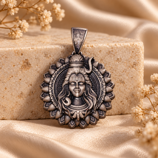 925 Silver Shiv Ji on Flower Pendant – 13 g (Devotion & Inner Strength)