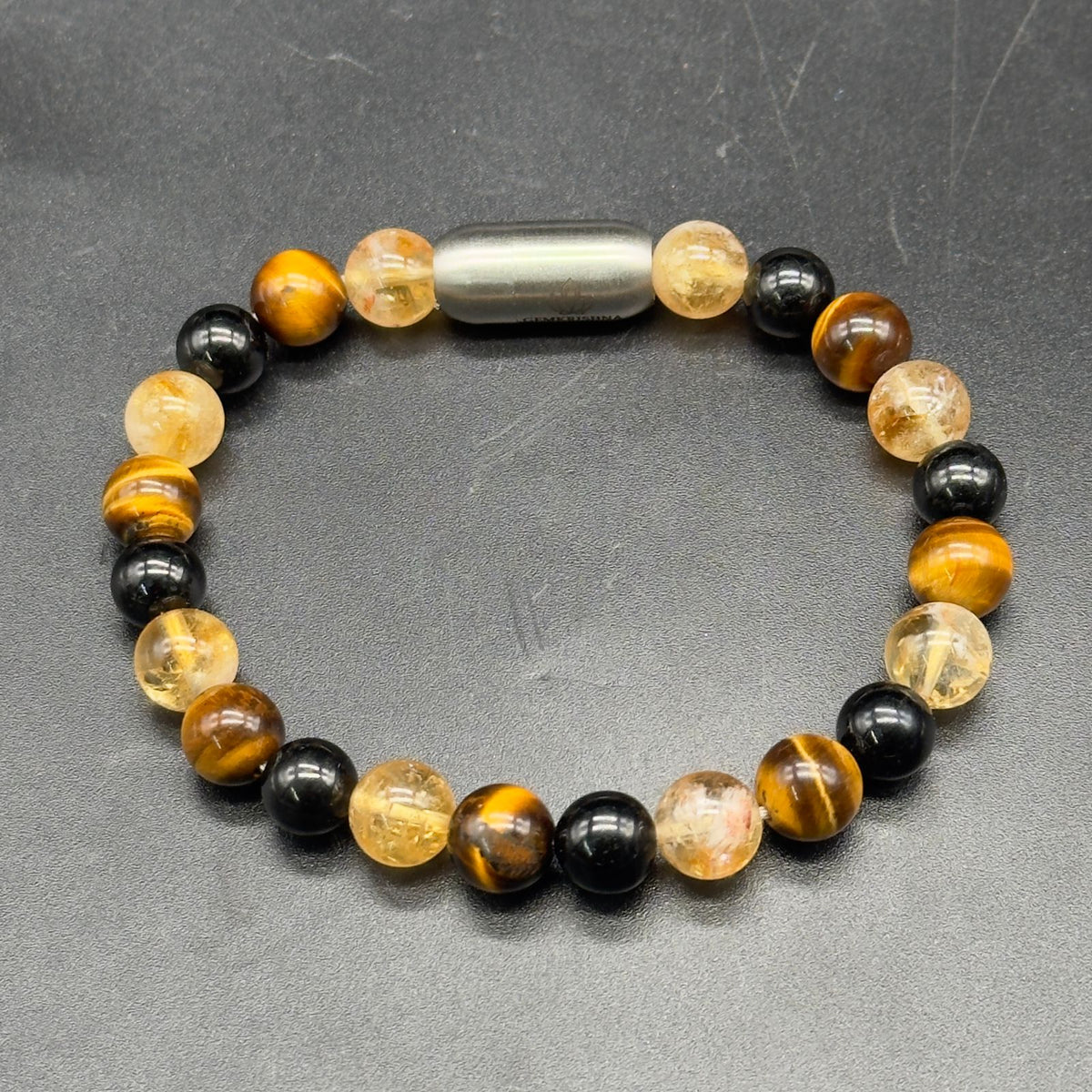 Tiger Eye, Citrine and Black Tourmaline Bracelet with Magnetic Lock | GemKrishna