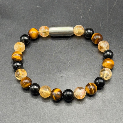 Tiger Eye, Citrine and Black Tourmaline Bracelet with Magnetic Lock | GemKrishna