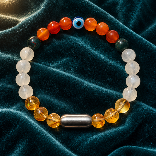 Courage, Prosperity & Protection Natural Gemstone Bracelet – 8mm with Evil Eye & Silver GemSnap | GemKrishna