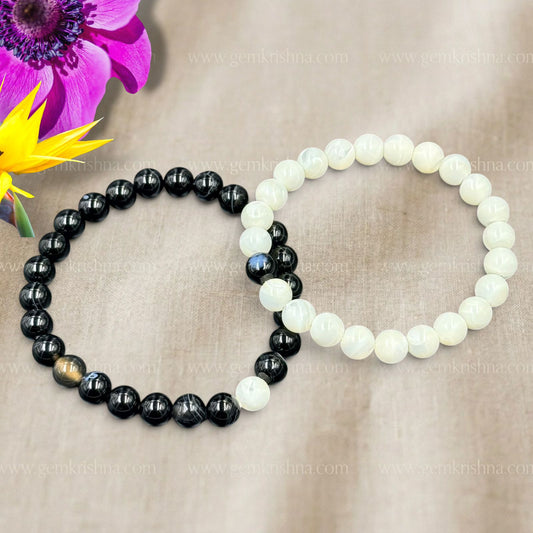 Couple Bracelet Mother of Pearl and Banded Agate (Harmony and Balance)