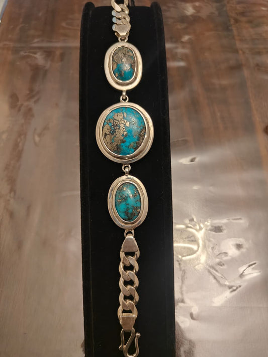 Sterling Silver Bracelet with Natural Turquoise (Firoza) 49.31 grams