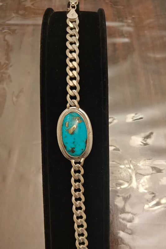Sterling Silver Bracelet with Natural Turquoise (Firoza) 34.50 grams