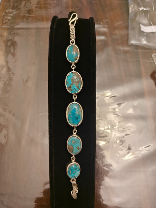 Sterling Silver Bracelet with Natural Turquoise (Firoza) 33 grams