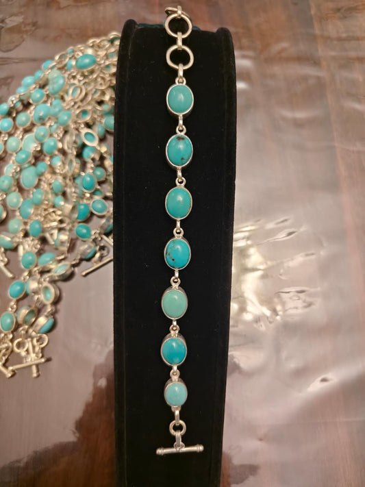 Sterling Silver Bracelet with Natural Turquoise (Firoza) 20 grams