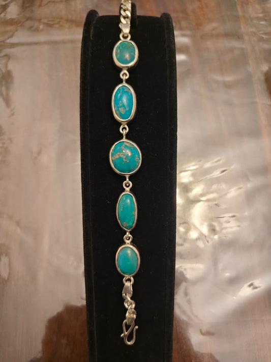 Sterling Silver Bracelet with Natural Turquoise (Firoza) 23 grams