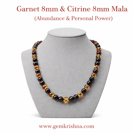 Garnet 8mm & Citrine 8mm Jaap Mala (Abundance & Personal Power) premium GemKrishna product cover
