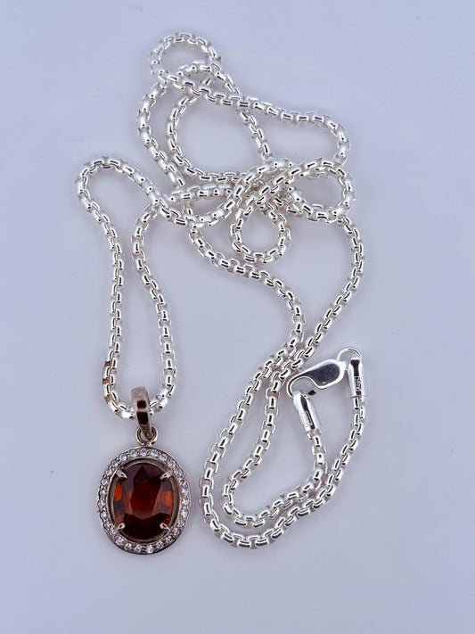 Sterling Silver Chain and Locket with Siloni Gomedh (Hessonite Garnet)