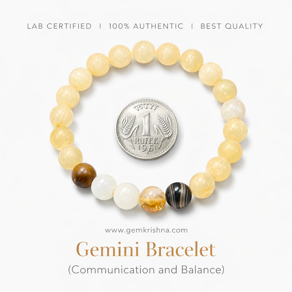 Gemini Bracelet with round yellow beads and mixed gemstone accents on a white background