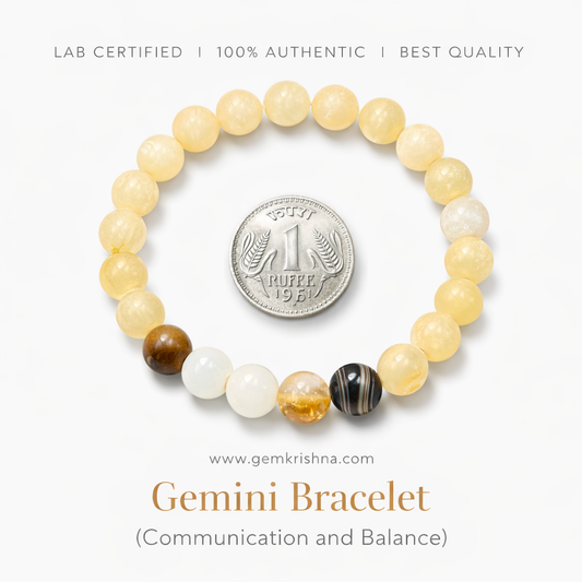 Gemini Bracelet with round yellow beads and mixed gemstone accents on a white background