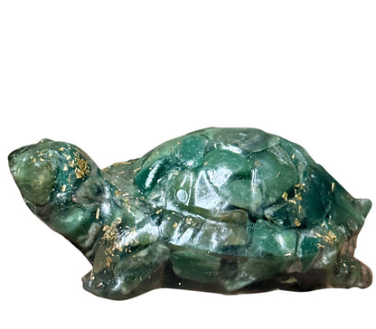 Green jade turtle figurine front view with glossy finish and gold-tone accents