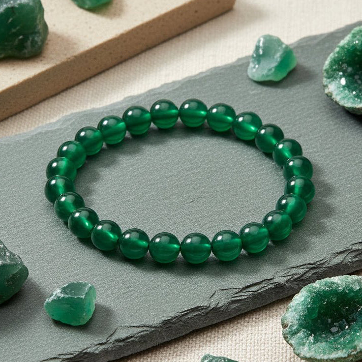 Green Onyx Bracelet | Calmness, Confidence and Heart Healing | Best Quality | 100% Natural - GemKrishna