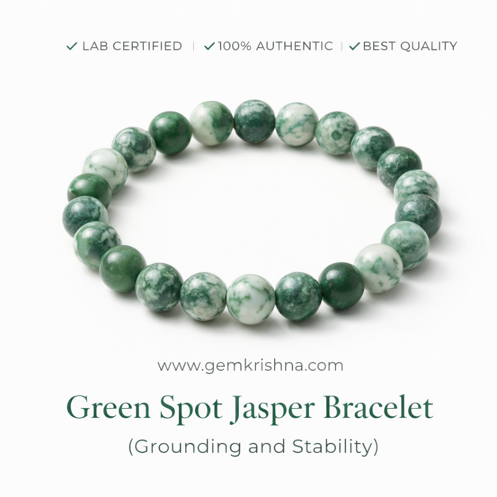 Green Spot Jasper Bracelet (Grounding and Stability) premium GemKrishna product cover