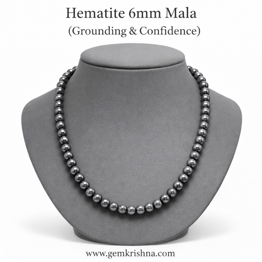 Hematite 6mm Mala (Grounding & Confidence) premium GemKrishna product cover