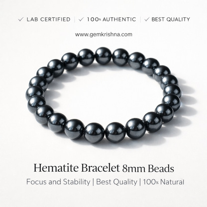 Hematite Bracelet 8mm Beads | Focus and Stability | Best Quality | 100% Natural premium GemKrishna product cover