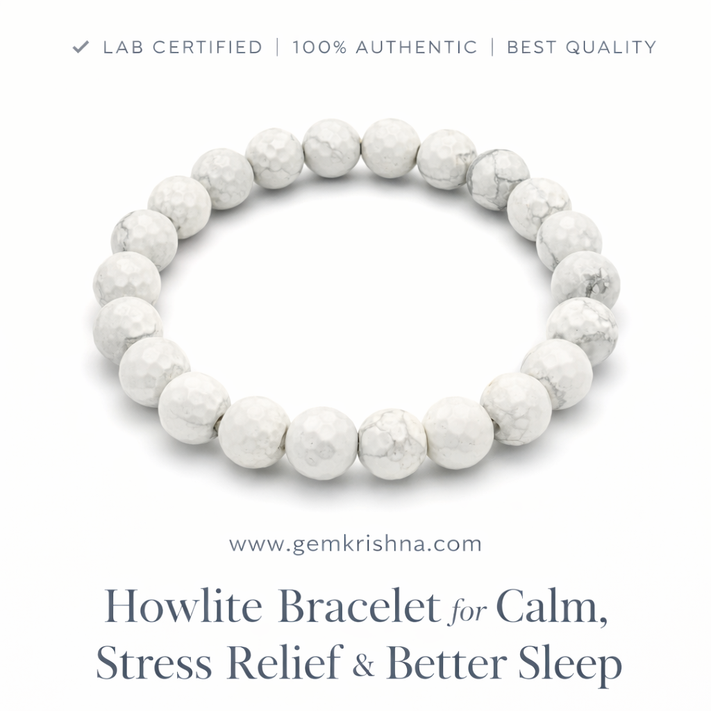 Howlite Bracelet for Calm, Stress Relief & Better Sleep premium GemKrishna product cover