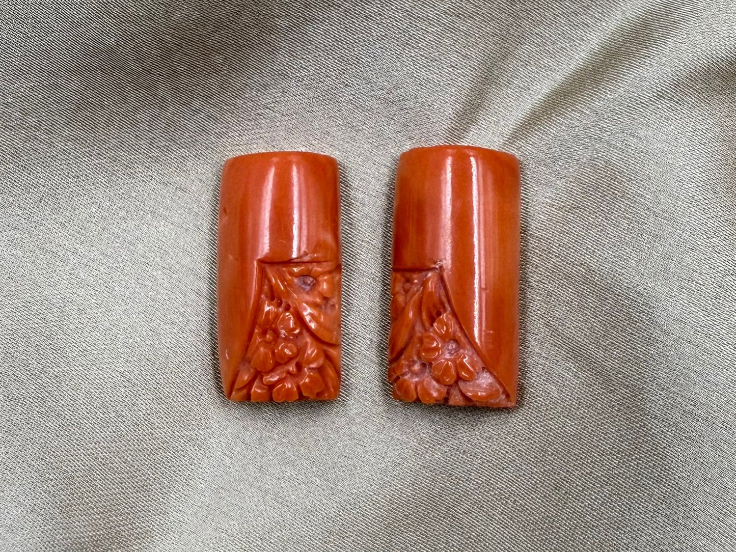 Natural Red Coral / Moonga  Pillar Pair  28.15 ct