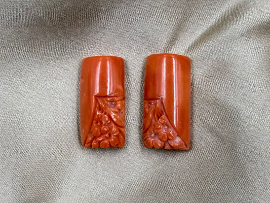 Natural Red Coral / Moonga  Pillar Pair  28.15 ct