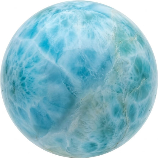 Illustration of a polished larimar bead; natural colour and pattern vary