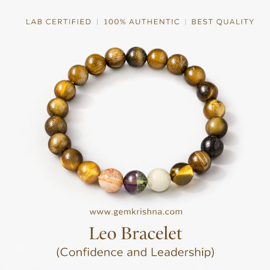 Leo Bracelet with tiger eye style beads and colorful accent beads, laid in a circle